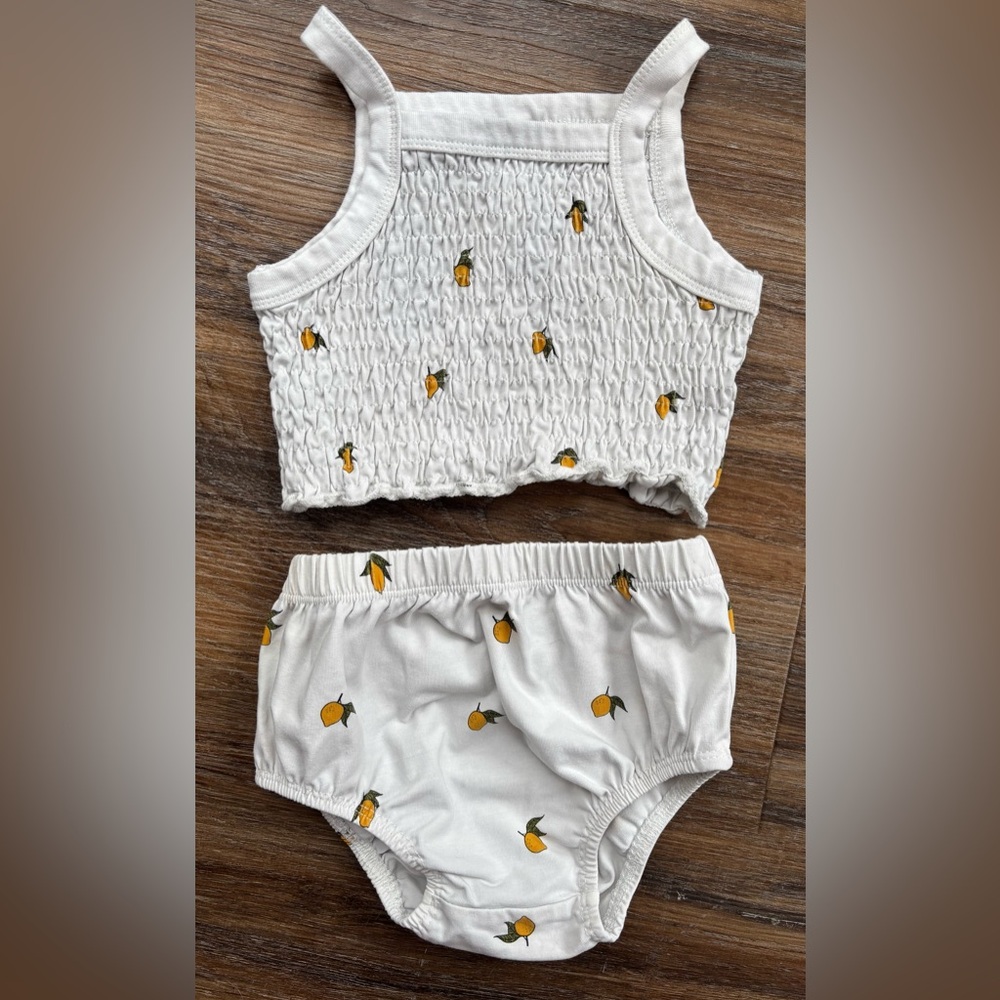 Oat Co lemon print smocked tank & bloomer set 1-2y